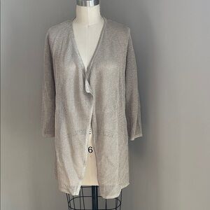 CHICO’S Travelers Collection Jules gold lurex cardigan jacket size 1 or M or 8